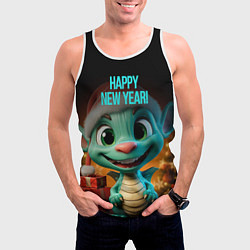 Майка-безрукавка мужская Happy new year green dragon, цвет: 3D-белый — фото 2