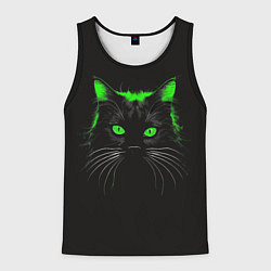 Майка-безрукавка мужская Черный кот в зеленом свечении, цвет: 3D-черный