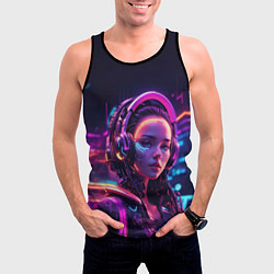 Майка-безрукавка мужская Девушка в пурпурных тенях, цвет: 3D-черный — фото 2