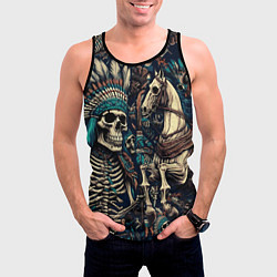 Майка-безрукавка мужская Татуировка скелета индейца и ковбоя в техасе, цвет: 3D-черный — фото 2