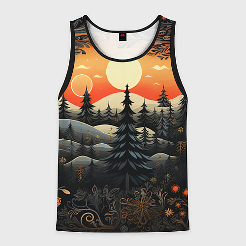 Мужская майка без рукавов Зимний лес в ожидании праздника / 3D-Черный – фото 1