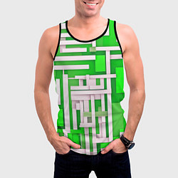 Майка-безрукавка мужская Полосы на зелёном фоне, цвет: 3D-черный — фото 2