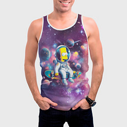 Майка-безрукавка мужская Барт Симпсон со скейтбордом в космосе, цвет: 3D-белый — фото 2
