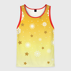 Майка-безрукавка мужская Снежинки и звезды на желтом, цвет: 3D-красный