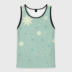 Майка-безрукавка мужская Снежинки и звезды на матно зеленем, цвет: 3D-черный