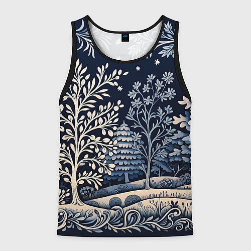 Мужская майка без рукавов Ледяные узоры нового года / 3D-Черный – фото 1