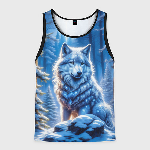 Мужская майка без рукавов Волк в зимнем ночном лесу / 3D-Черный – фото 1
