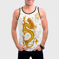 Майка-безрукавка мужская Золотой дракон в снежинках, цвет: 3D-черный — фото 2