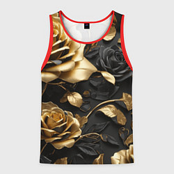 Майка-безрукавка мужская Металлические розы золотые и черные, цвет: 3D-красный