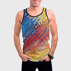 Майка-безрукавка мужская Смешение масляных красок синий жёлтый красный живо, цвет: 3D-черный — фото 2