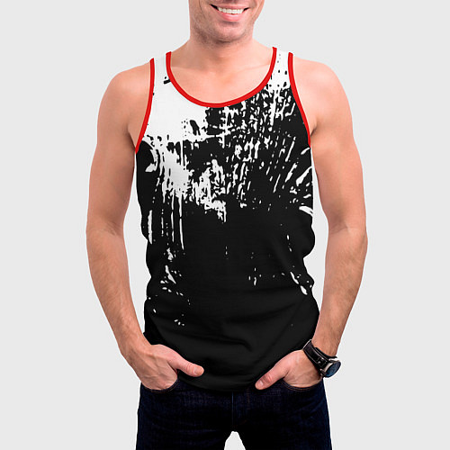 Мужская майка без рукавов Черно-белый гранж текстуры дерева / 3D-Красный – фото 3