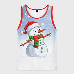 Майка-безрукавка мужская Весёлый снеговик в колпаке, цвет: 3D-красный