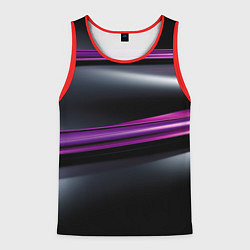 Майка-безрукавка мужская Фиолетовые полосы на черном фоне, цвет: 3D-красный