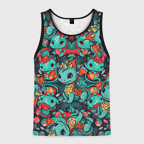 Мужская майка без рукавов Драконы с ёлками / 3D-Черный – фото 1