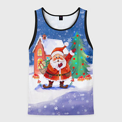 Майка-безрукавка мужская Дед Мороз с мешком и елкой, цвет: 3D-черный