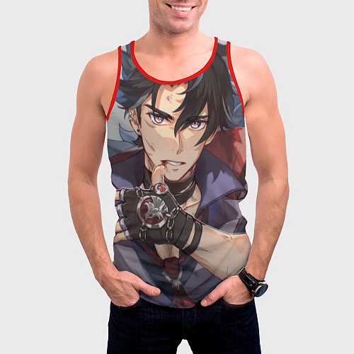 Мужская майка без рукавов Genshin Impact Ризли / 3D-Красный – фото 3