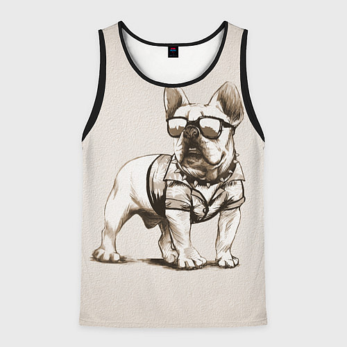 Мужская майка без рукавов Французский бульдог в очках и рубашке / 3D-Черный – фото 1