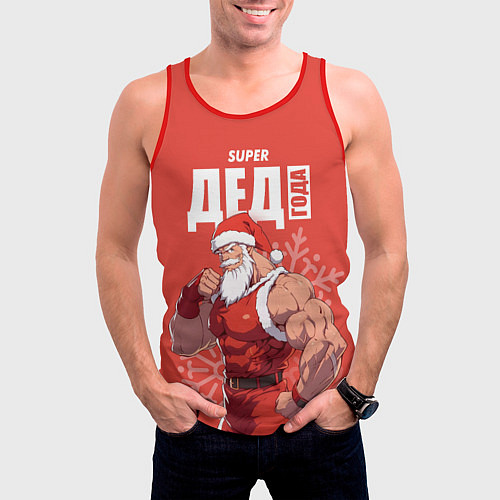 Мужская майка без рукавов Супер дед года / 3D-Красный – фото 3