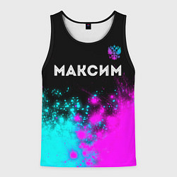 Майка-безрукавка мужская Максим и неоновый герб России посередине, цвет: 3D-черный