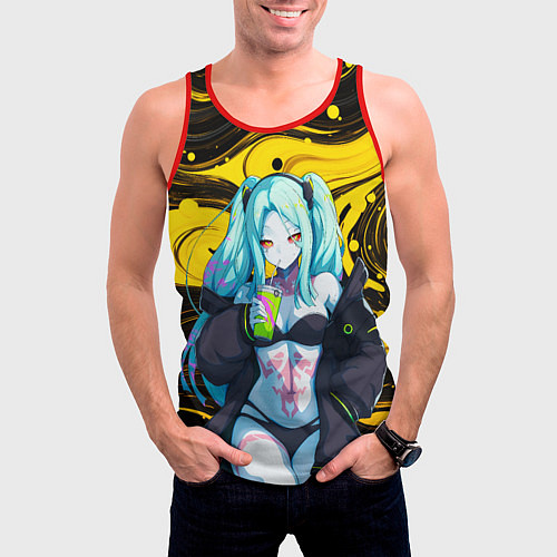 Мужская майка без рукавов Ребекка и Киберпанк / 3D-Красный – фото 3