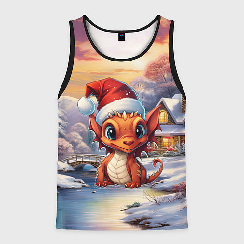 Мужская майка без рукавов Дракон снегозавр / 3D-Черный – фото 1