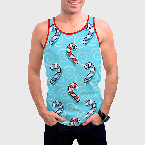 Мужская майка без рукавов Новогодний леденец трость / 3D-Красный – фото 3
