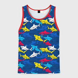 Майка-безрукавка мужская Разноцветные акулы на глубине, цвет: 3D-красный