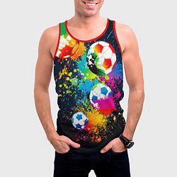 Майка-безрукавка мужская Разноцветные футбольные мячи, цвет: 3D-красный — фото 2