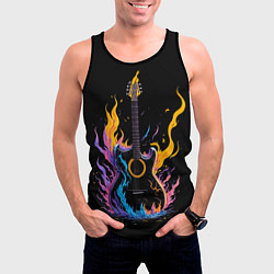 Майка-безрукавка мужская Гитара в неоновом огне, цвет: 3D-черный — фото 2