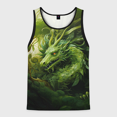 Мужская майка без рукавов Зеленый травяной дракон / 3D-Черный – фото 1