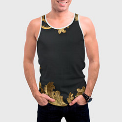 Майка-безрукавка мужская Золотистые узоры на черном, цвет: 3D-белый — фото 2