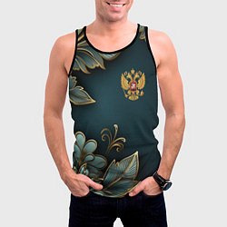 Майка-безрукавка мужская Золотые листья и герб России, цвет: 3D-черный — фото 2