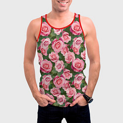 Майка-безрукавка мужская Розовые розы паттерн, цвет: 3D-красный — фото 2