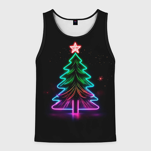 Мужская майка без рукавов Неоновая ёлка / 3D-Черный – фото 1