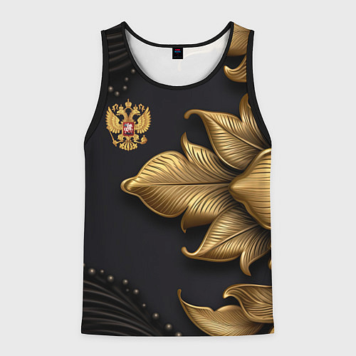 Мужская майка без рукавов Золотой герб России / 3D-Черный – фото 1