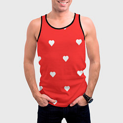 Майка-безрукавка мужская Белые сердца на красном фоне, цвет: 3D-черный — фото 2