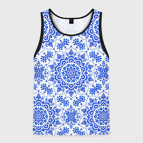 Мужская майка без рукавов Славянский узор в стилистике гжель / 3D-Черный – фото 1