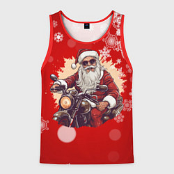 Майка-безрукавка мужская Санта на мотоцикле, цвет: 3D-красный