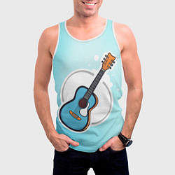 Майка-безрукавка мужская Гитара шестиструнная бирюзовая, цвет: 3D-белый — фото 2