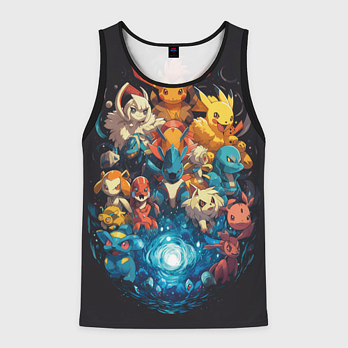 Мужская майка без рукавов Все покемоны в сборе / 3D-Черный – фото 1