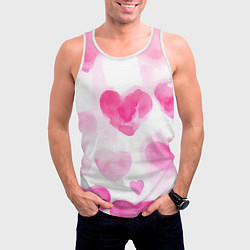 Майка-безрукавка мужская Акварельные розовые сердечки, цвет: 3D-белый — фото 2