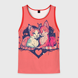 Майка-безрукавка мужская Влюбленные коты в виде сердца, цвет: 3D-красный