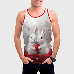 Майка-безрукавка мужская Белые кролики с сердцем, цвет: 3D-красный — фото 2