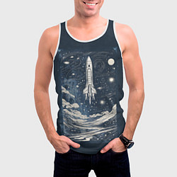 Майка-безрукавка мужская Винтажный постер космос титан ракета, цвет: 3D-белый — фото 2