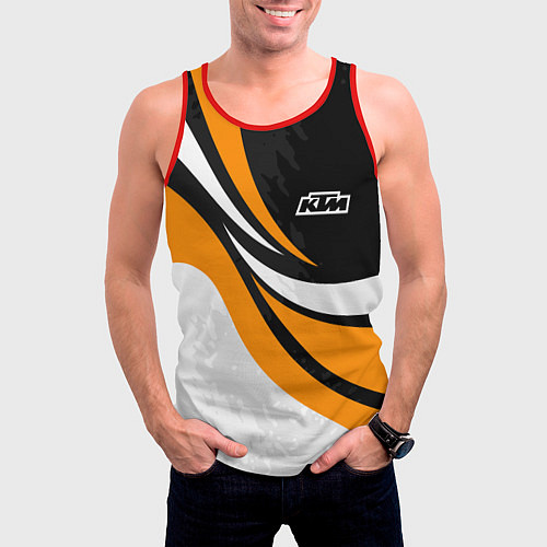 Мужская майка без рукавов КТМ - оранжевые вставки / 3D-Красный – фото 3