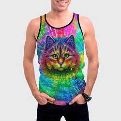 Майка-безрукавка мужская Цветной кот, цвет: 3D-черный — фото 2
