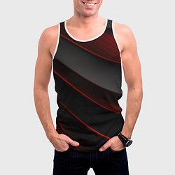 Майка-безрукавка мужская Красная абстракция с черными линиями, цвет: 3D-белый — фото 2