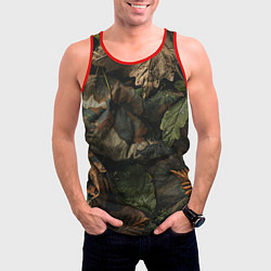 Майка-безрукавка мужская Реалистичный охотничий камуфляж из ткани и листьев, цвет: 3D-красный — фото 2