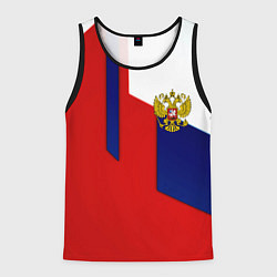Майка-безрукавка мужская Спортивная текстура герб России, цвет: 3D-черный