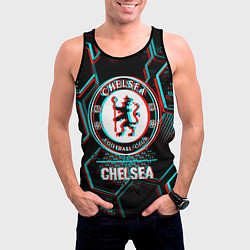 Майка-безрукавка мужская Chelsea FC в стиле glitch на темном фоне, цвет: 3D-черный — фото 2